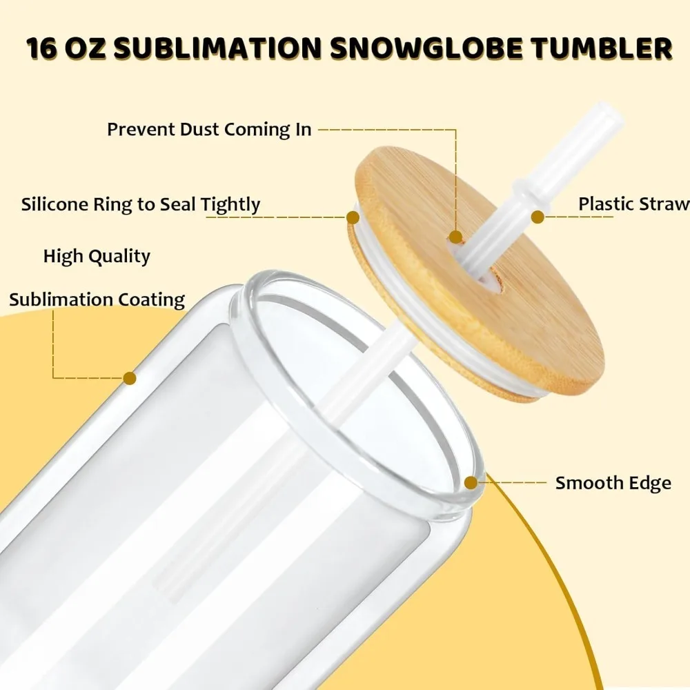 توصيل مجاني - كوب سنو غلوب سعة 16 أونصة، 8 عبوات من أكواب زجاجية التسامي المفرومة مسبقًا لتقوم بها بنفسك كرة الثلج اللامعة، جدار مزدوج