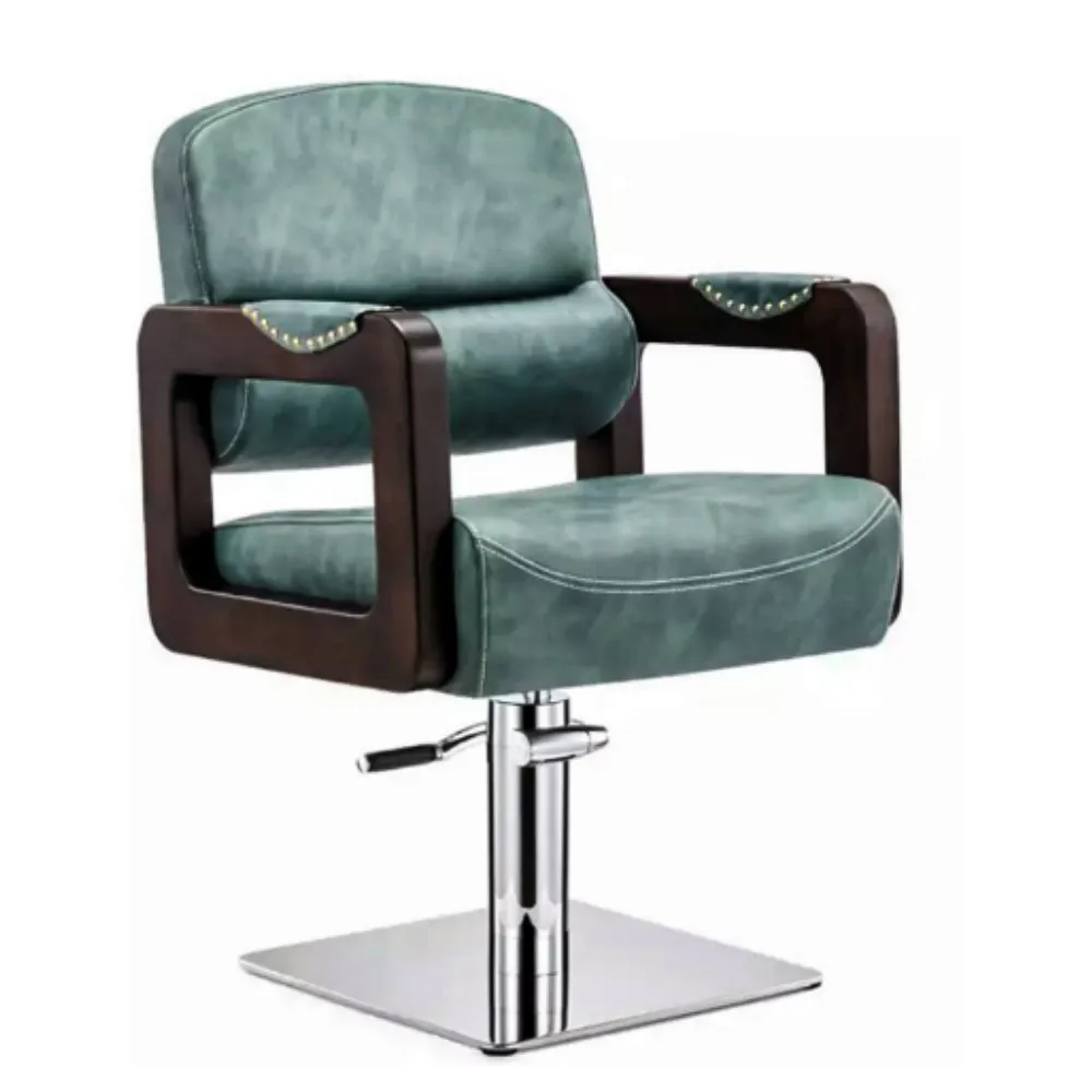 Stylish Rotating Barber Chair with Wooden Armrests, Quality Salon Hairdressing Chair