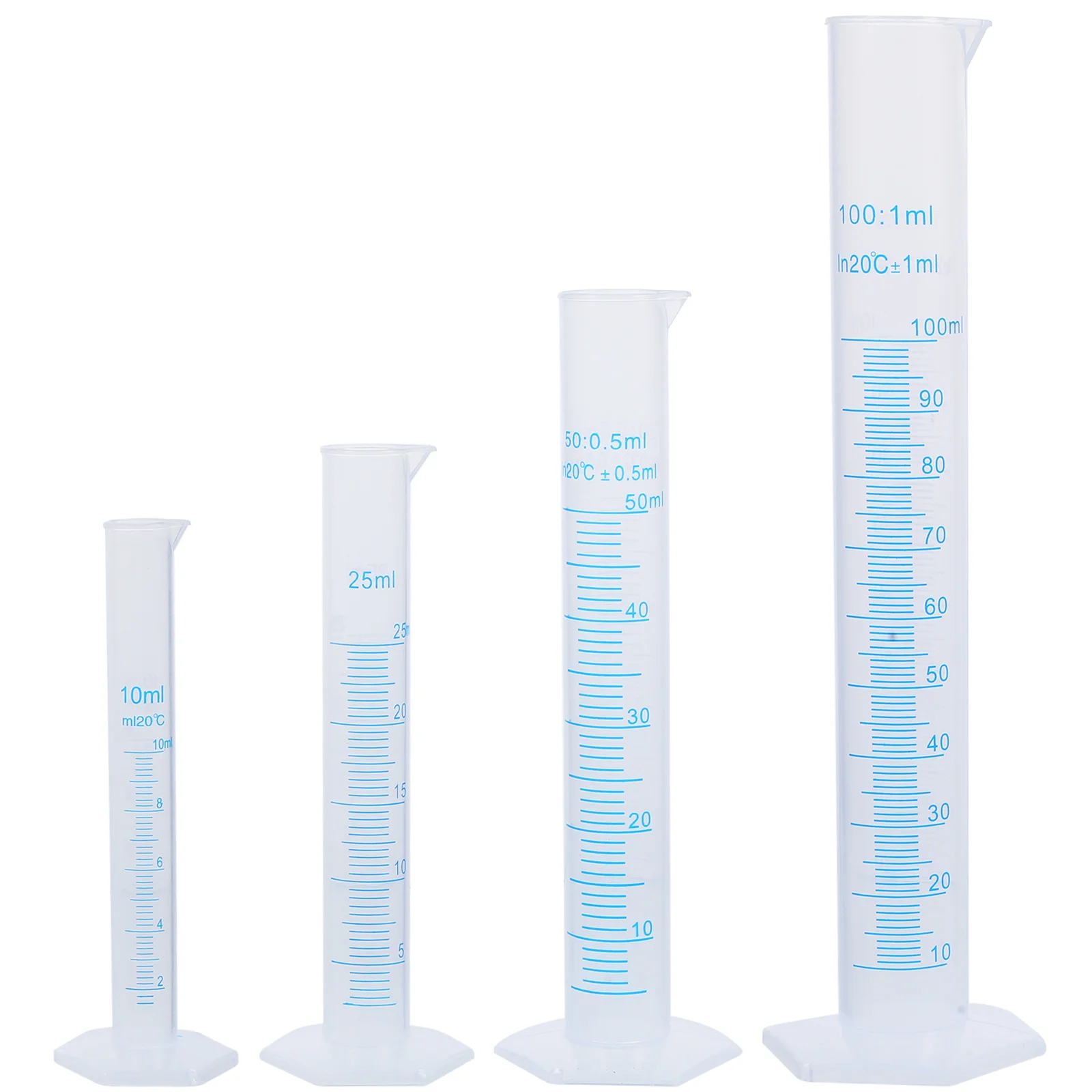 4pcs Transparent Measuring Plastic Graduated Cylinder 10ml / 25ml / 50ml / 100ml Measuring cylinder Measuring cylinder plastic