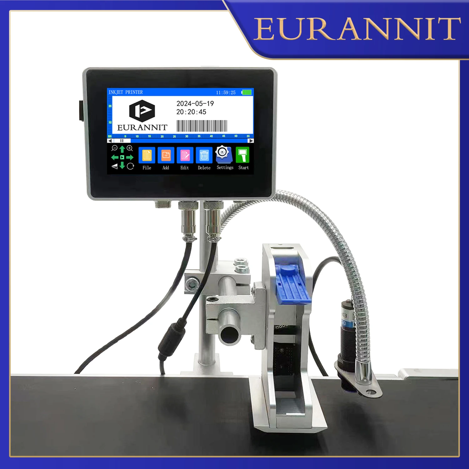 EURANNIT 130Plus 0.5/1 Inch Industrial Online Printer without Ink 4.3inch Screen QR Barcode Batch Number Logo Date Label Printer