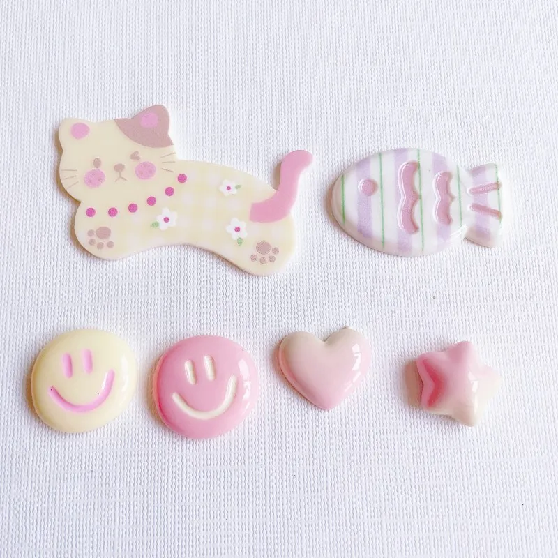 20pcs Cute Cat Fish Love Heart Star Petal Resin Patch Flat Back Cabochons Diy Phone Case Hair Clip Jewelry Crafts Accessories