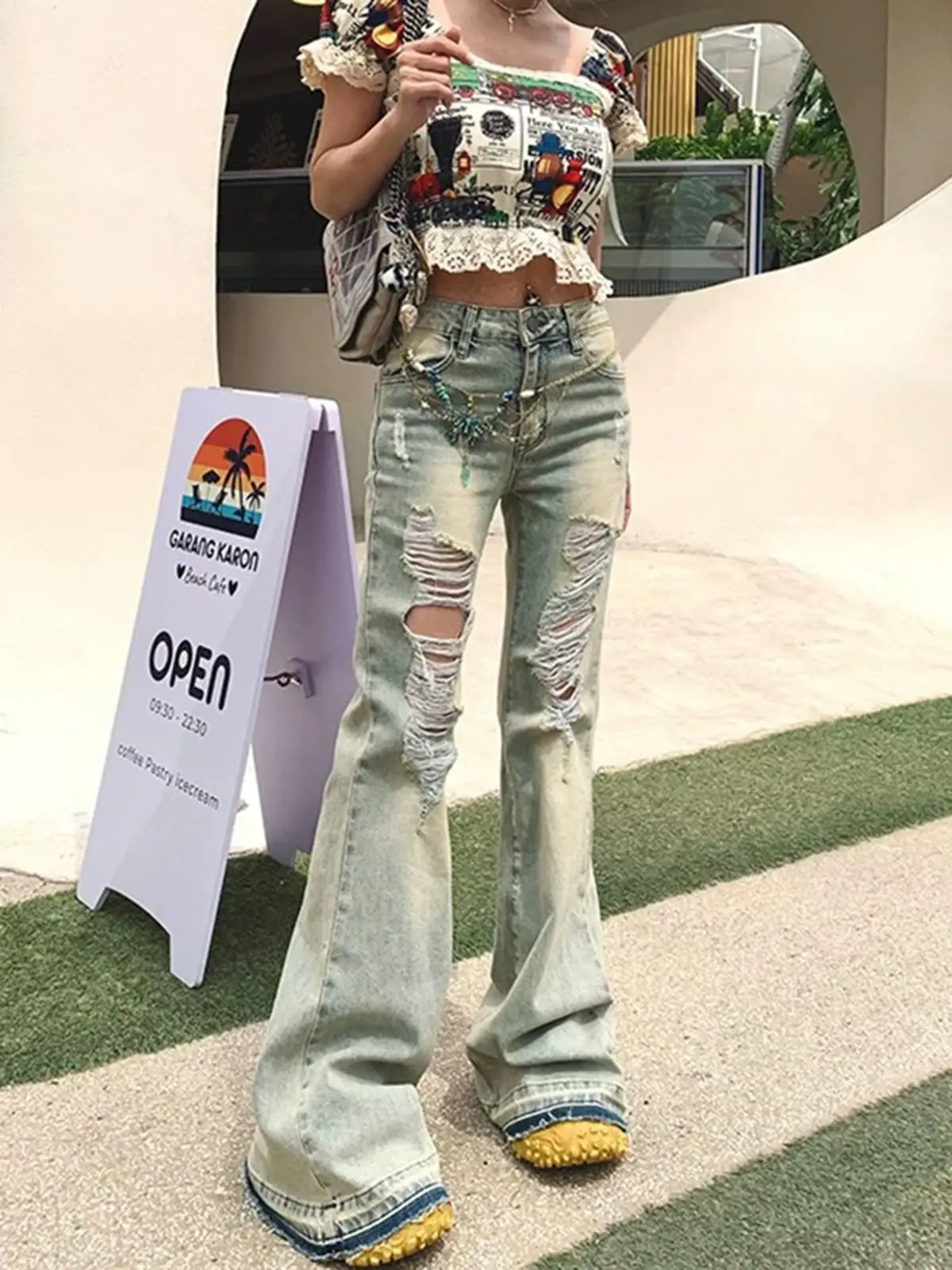 

Y2K American Worn Micro Flared Jeans Low Rise Slimming Flared Pants Summer for Women