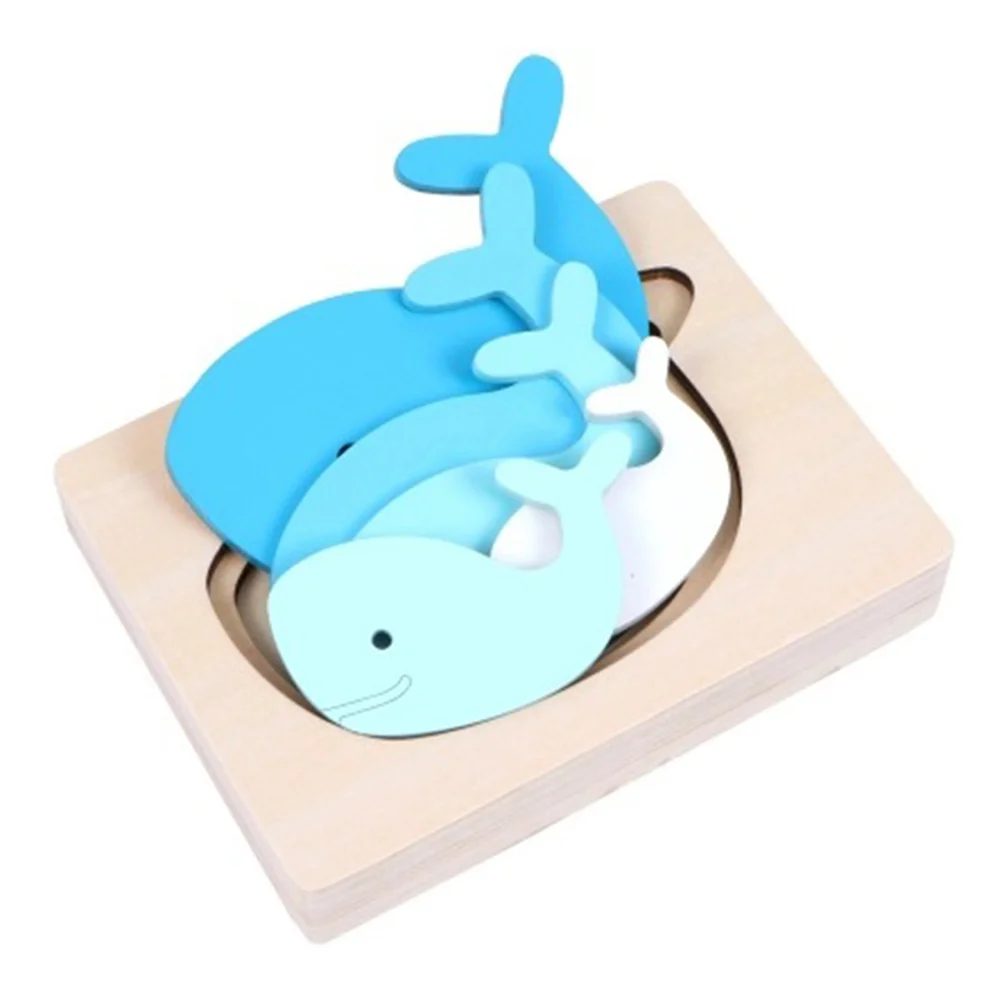 Multi- Layered Puzzles Shape Sorting Toy Kids Multi-layered Animal Whale Size Matching Wooden