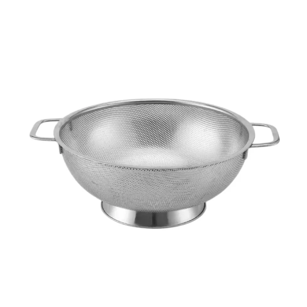 Thickened Stainless Steel Colander Fine Mesh Filter Solid Ring Base Draining Basket Dishwasher Safe Double Handle