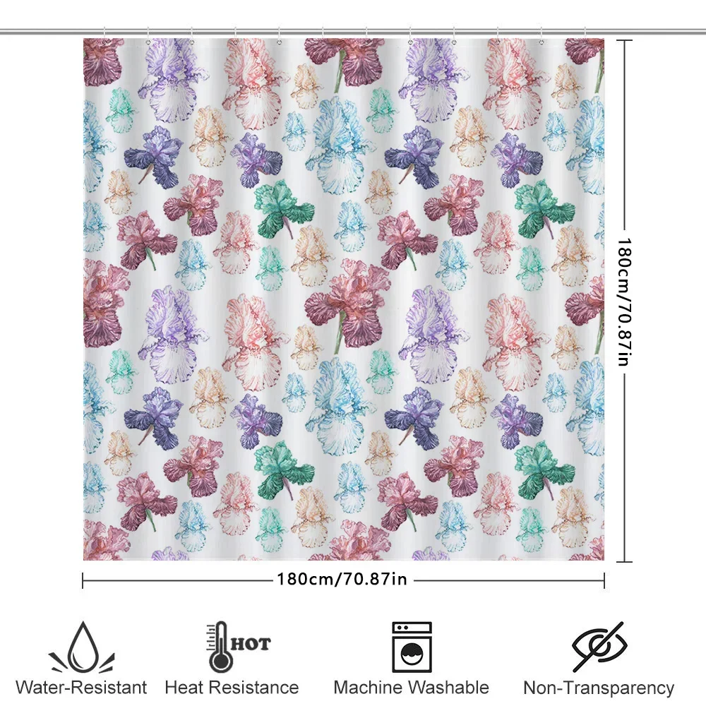Bath Shower Curtain Waterproof Bathroom Decor Print Flower Pattern Home Decoration Washable Customizable Size Options Available