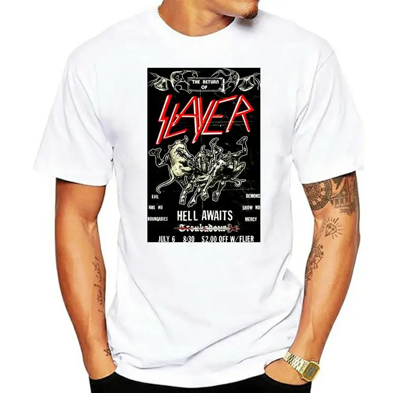 SLAYER Hell Awaits Vintage Troubadour Flier Flyer T-SHIRT OFFICIAL MERCHANDISE