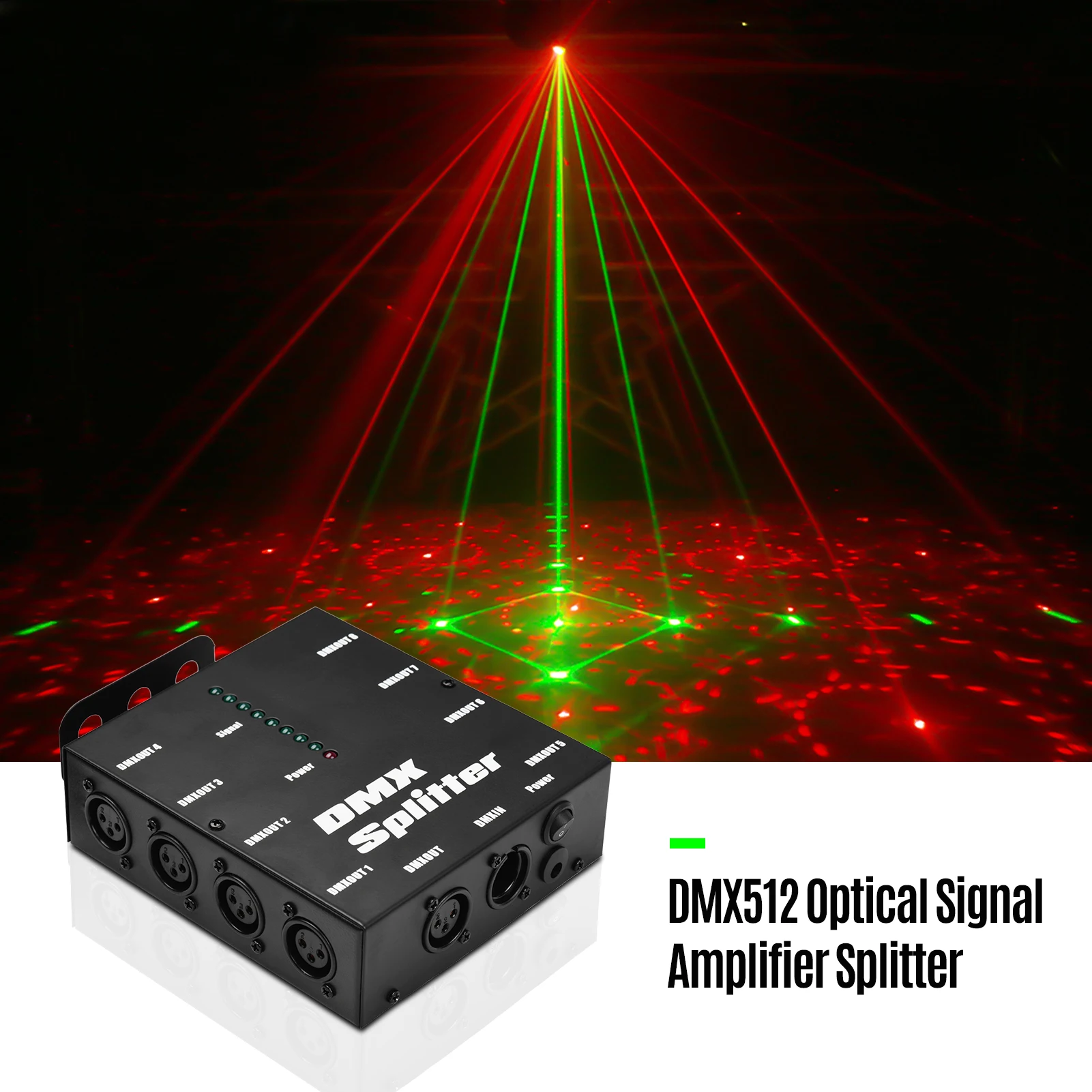 DMX512 Optical Signal Amplifier Spliter Distributor 1 Direct Input & Output 8 Independent Outputs for Light Controller Stage