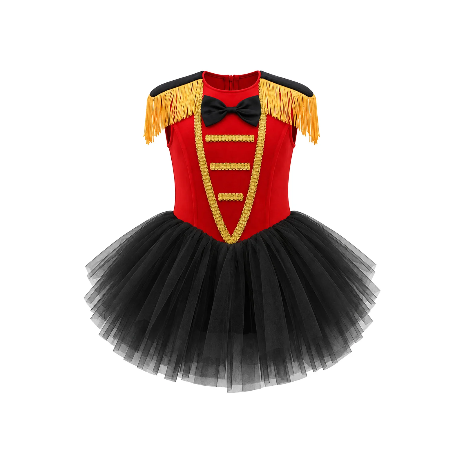Kids Girls Halter Bodysuits Circus Ringmaster Costume Drum Major Outfit Tulle Skirted Leotard for Halloween Role-playing