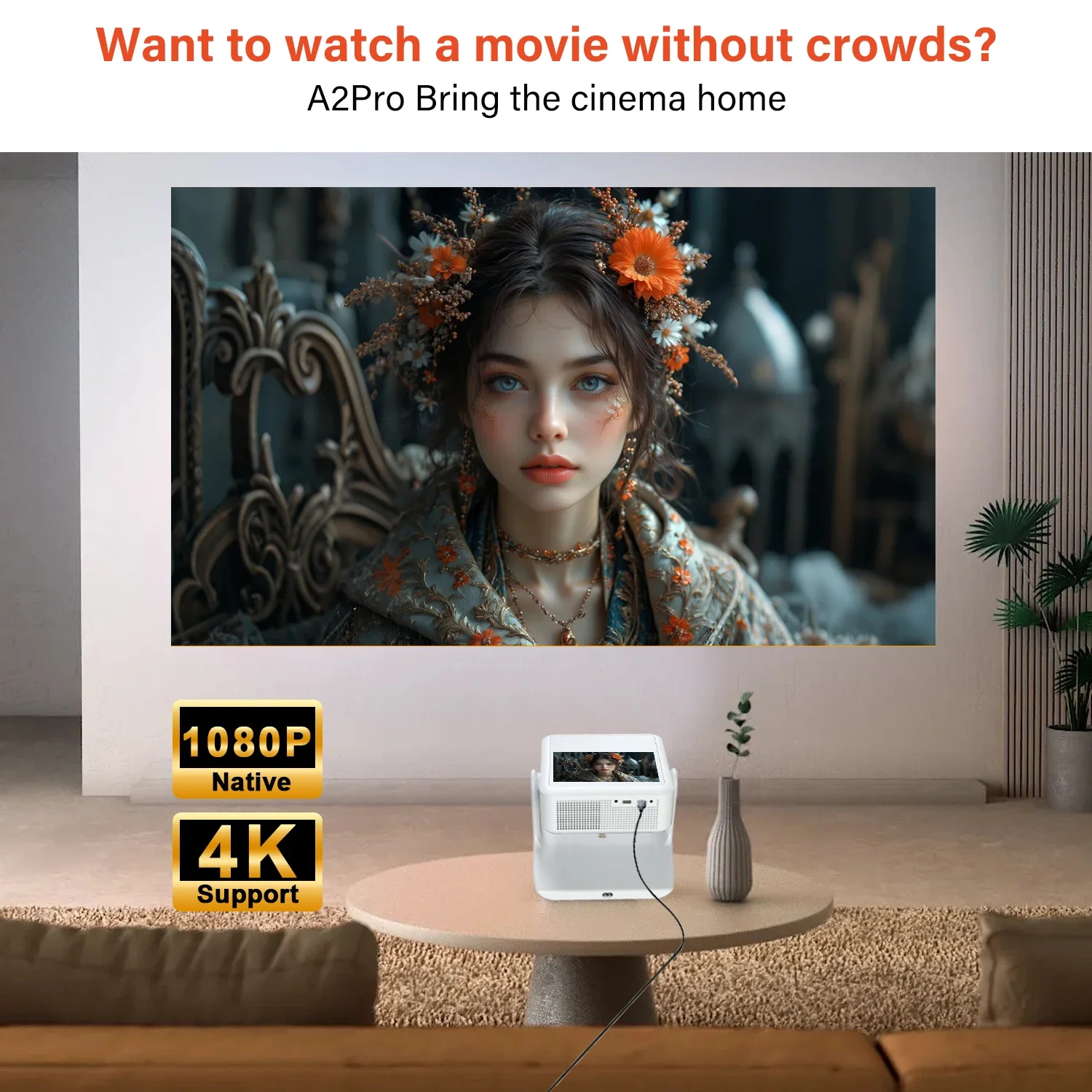 Projector 4K Android Smart System WiFi Bluetooth HDMI USB Netflix YouTube with Ample Storage Space