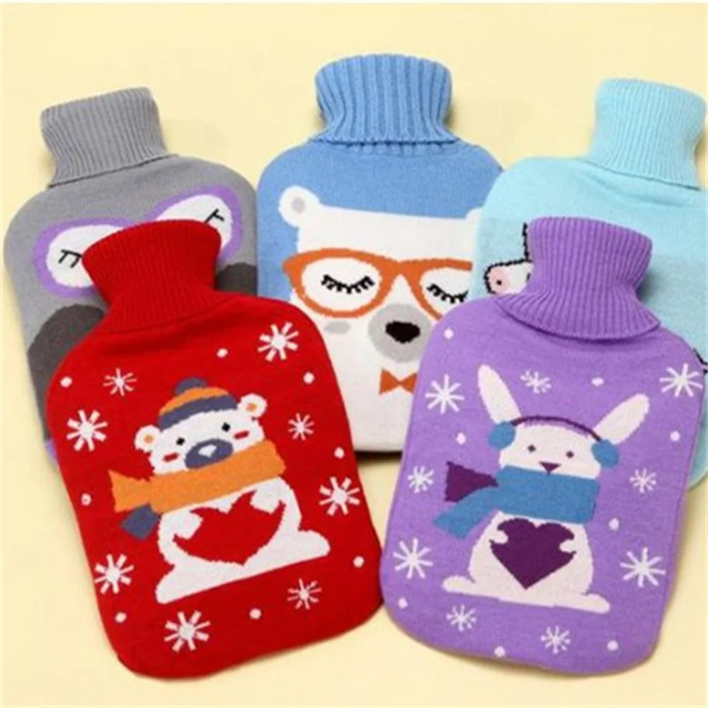 Christmas Hot Water Bottle knitted Cover Hand Foot Warmer Cartoon Household Water Bag Protective Cover Heater Hand Warmer 2000ml