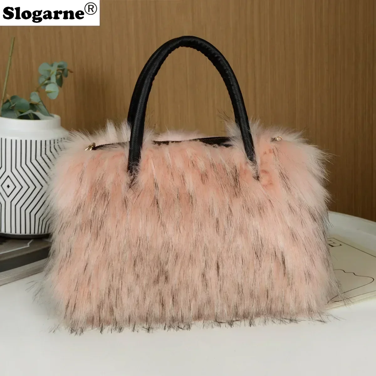 Luxury Raccoon Fur Handbags Women 2024 Winter Soft Faux Fur Bag Girls Fashion Furry Shoulder Bags Fluffy Gifts Warm Tote Purse