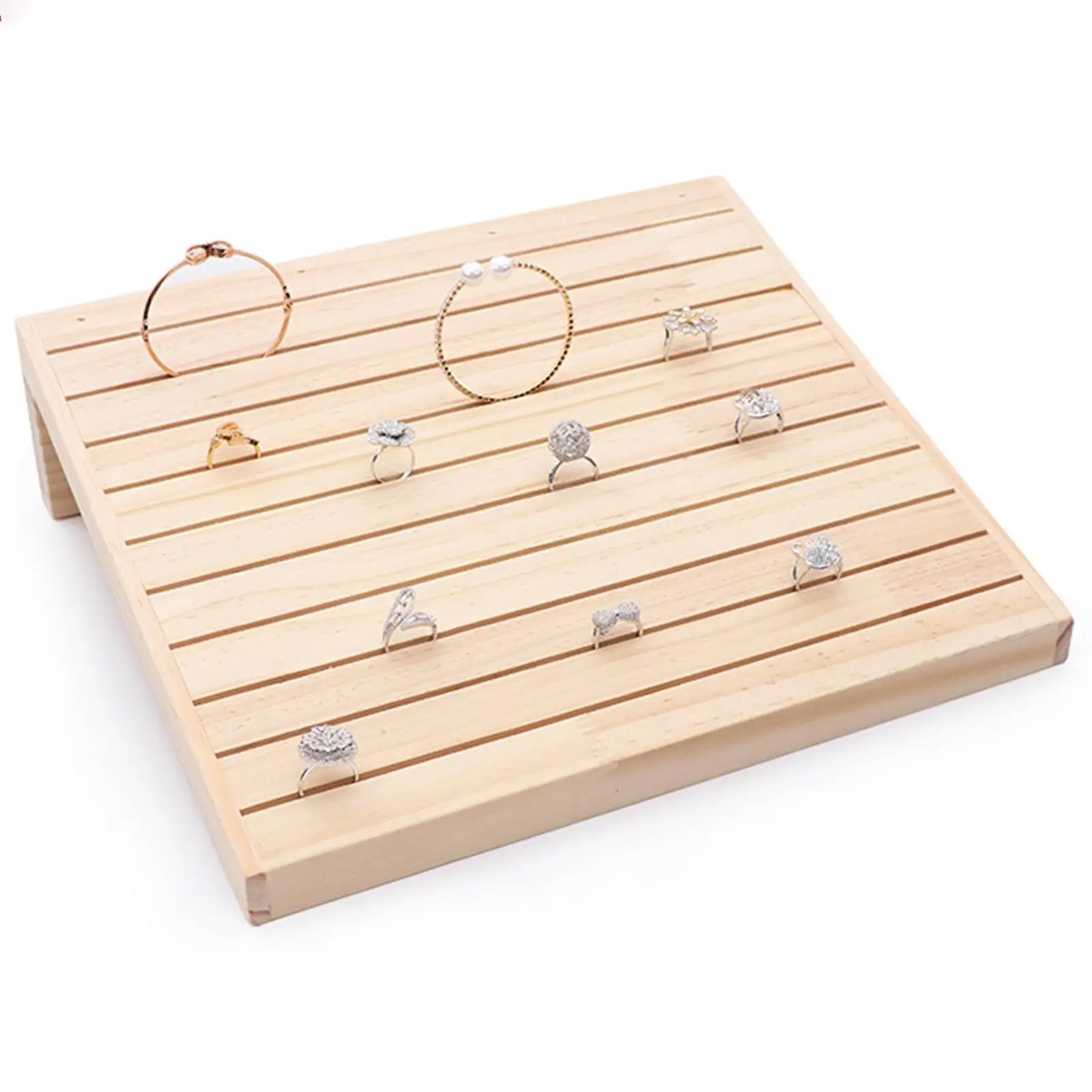 Wooden 10 Rows Ring Display Stand Rings Earrings Selling Earrings Trays Tabletop Home Organizing Rings Holder Jewelry Rack