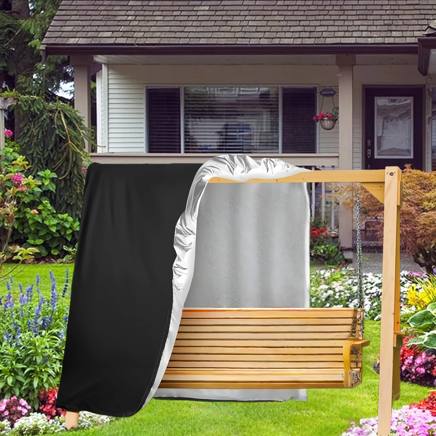 Patio Porch Swing & Hammock Protective Cover, Heavy-Duty PA Coated Oxford Fabric Adjustable Drawstring, Fits A-Frame