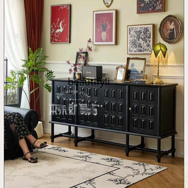 

Dining side cabinet "French retro solid wood locker integrated tea side cabinet against the wall