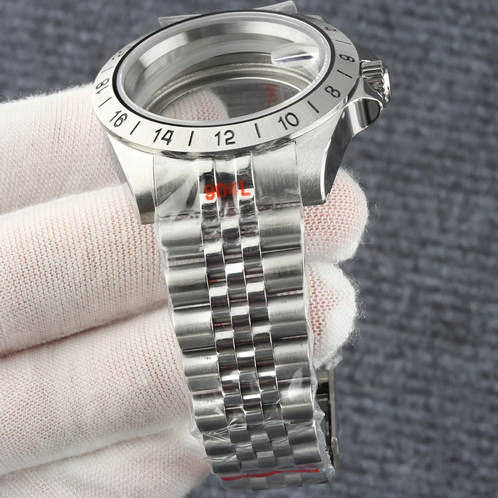 39mm Case 24 Hour Steel Bezel Fit Explorer 2 Case Sapphire For NH35 NH36 Movement 316L Stainless Steel Jubilee/Oyster Bracelet