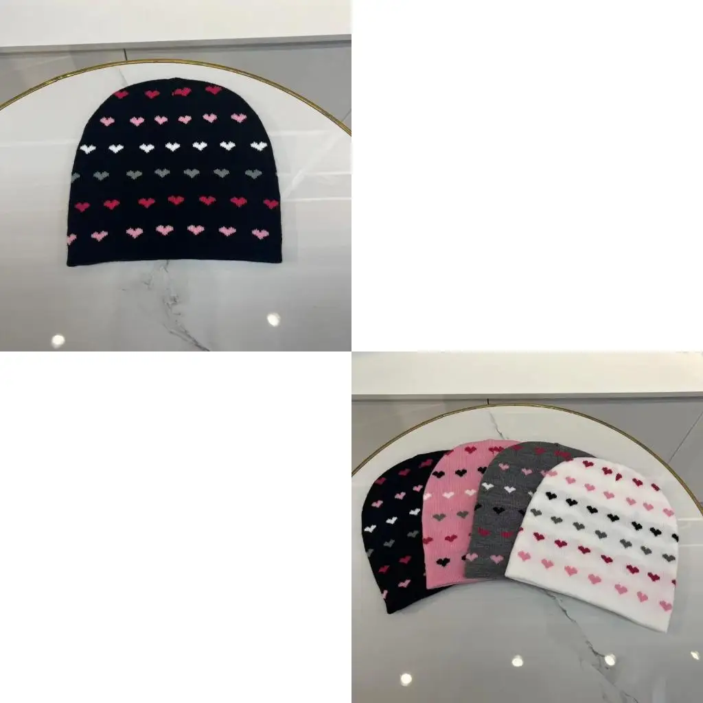 

652f Взрослые подростки Жаккард Сердце вязаная шляпа зима теплая велосипедная ветрозащитная шляпа