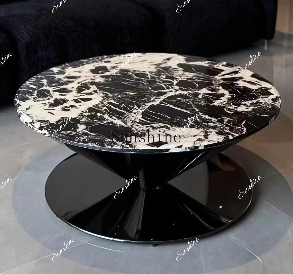 Natural black marble round tea table Italian minimalist suspended coffee table  FT