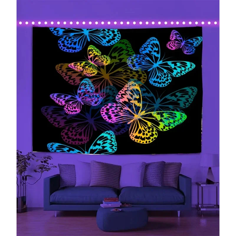 VIKAMA UV Reactive Blacklight Tapestry, Psychedelic Trippy Wall Cloth for Bedroom Dorm & Glow Themed Room Decor
