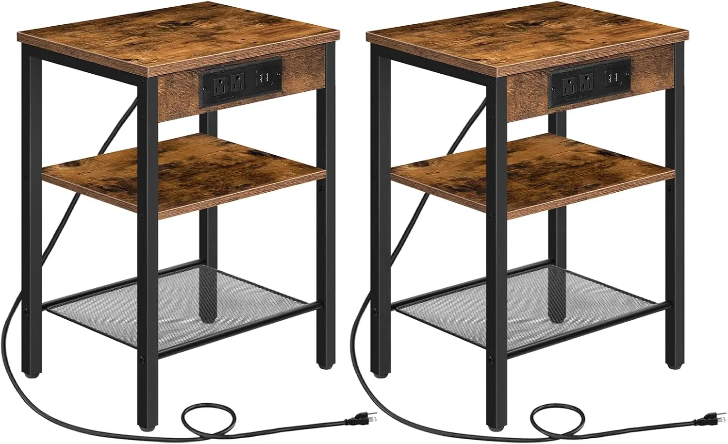 

Набор из 2 штук с зарядной станцией и USB-портами, 3-уровневые тумбочки с регулируемой полкой, небольшие приставные столики для небольшого пространства.