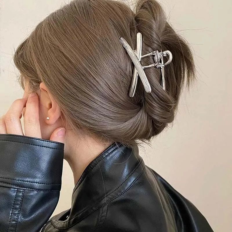 Pinza de pelo en forma de cruz de Metal coreano para mujer, Clip de tiburón elegante, tocado de cola de caballo, accesorios para el cabello, nuevo, 2024