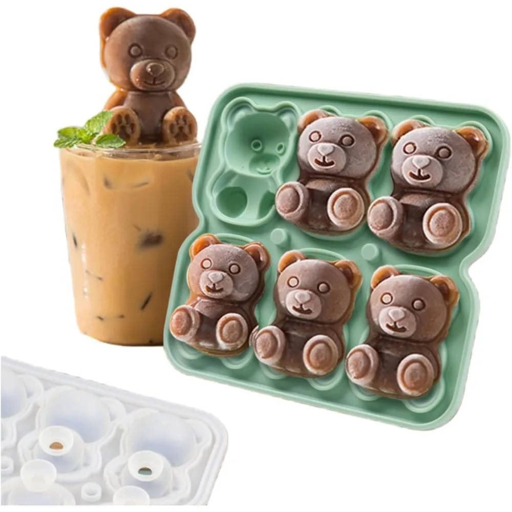 

Bear Cube Tray Mold - 3D Bear Shape Cube Trays, Cute Cube Molds for Whiskey Bourbon, 4-Hole Large Fun Shapes