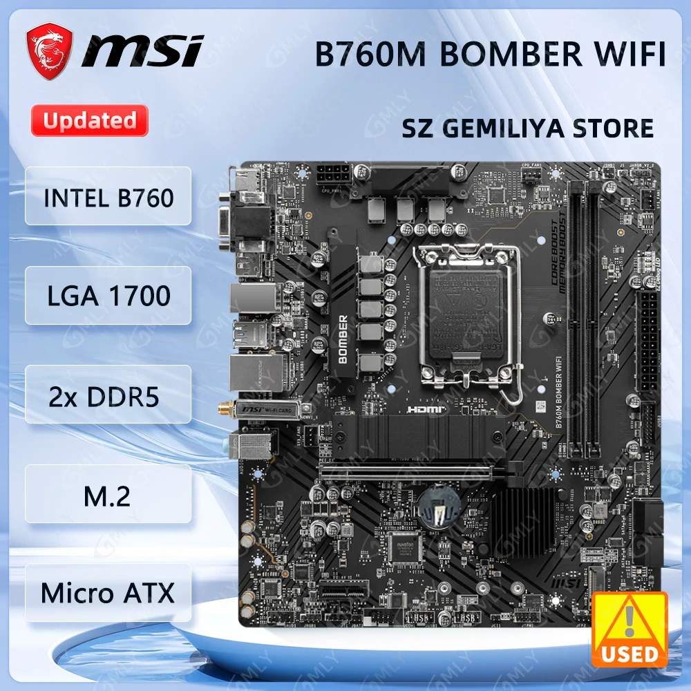 

﻿ MSI B760M BOMBER WIFI Motherboard LGA 1700 DDR5 128GB Wi-Fi 6E 2x M.2 support i7-14700F i7-13700 i3-14100 i3-13100 cpu