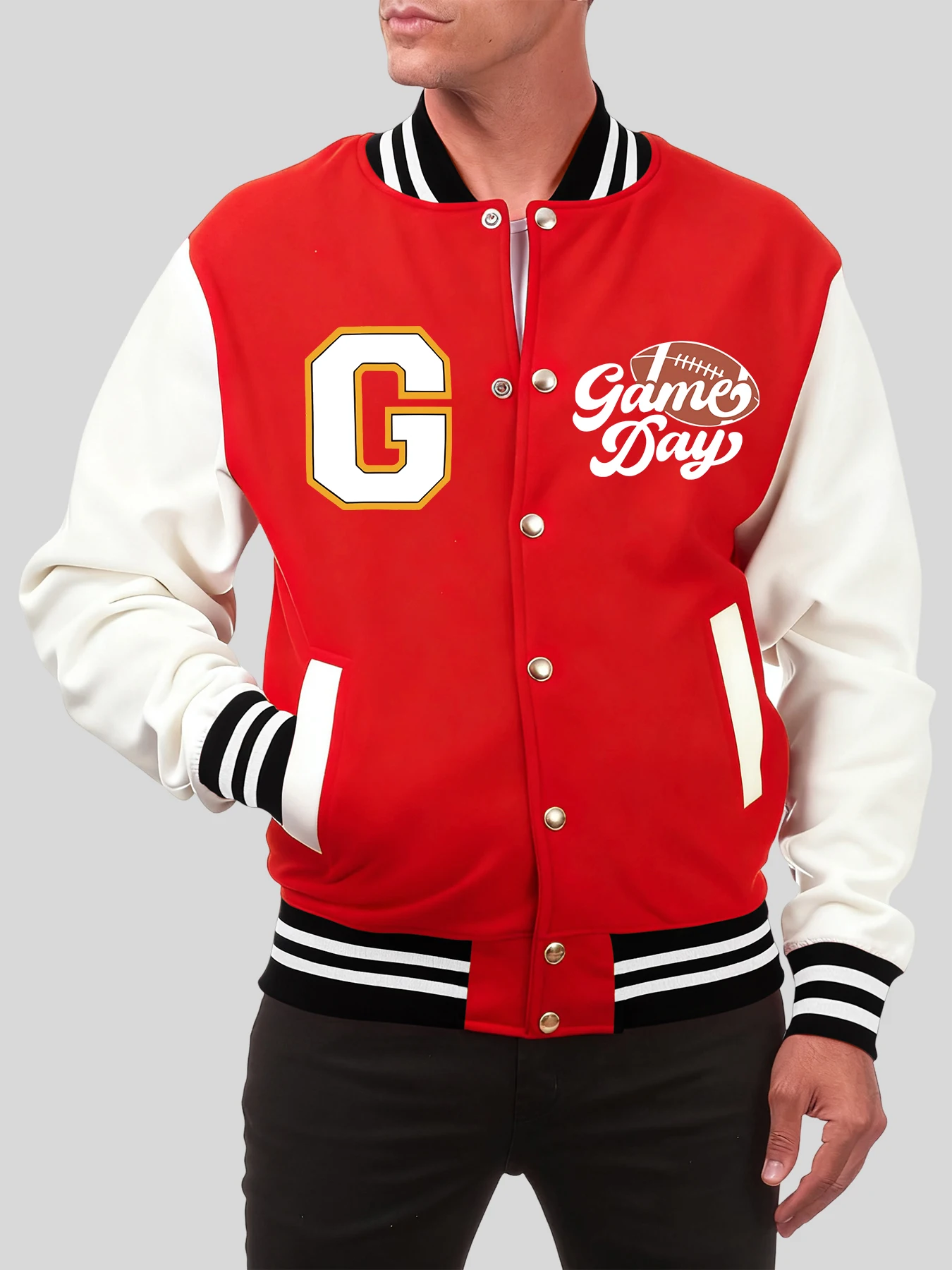 

Rugby Game Day Prints Jacket Mens Oversized Hip Hop Baseball Uniform Vintage Cotton Y2K Coat Colorful American Sportswear