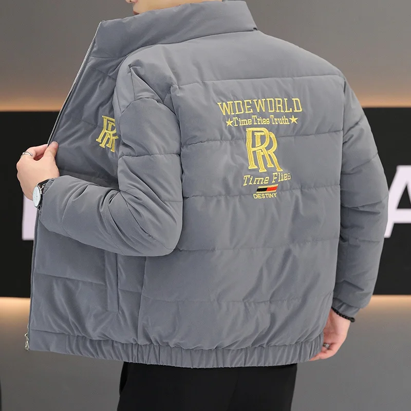 

High-End Embroidered Cotton Jaet Men's Thiened Warm Stand Collar ort Sle Faionable Winter Outerwear Coat