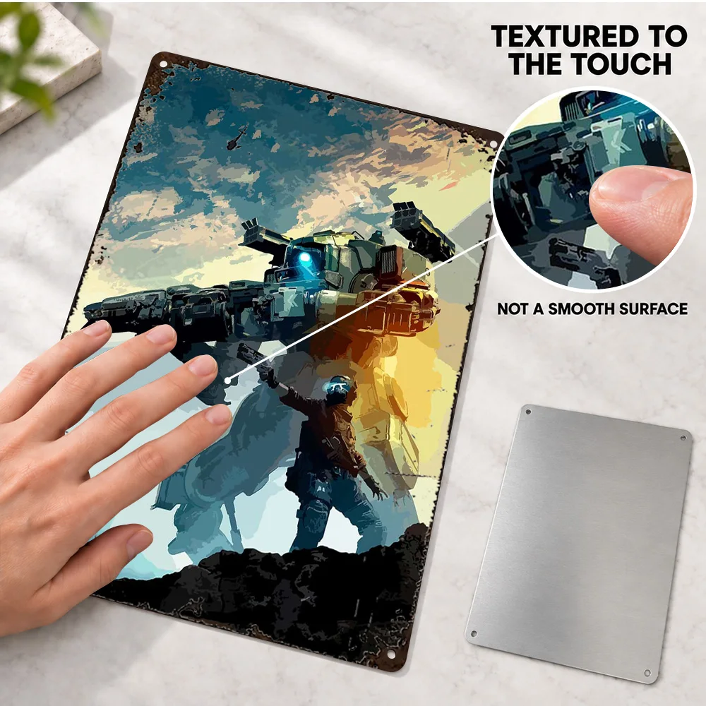 Titanfall 2 Textured Metal Poster Customized Aluminum Sign Digital Illustration Wall Art For Entertainment Room Gaming Fan Gift