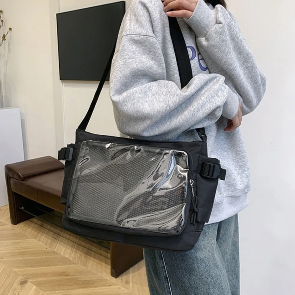 Simple Clear Transparent Pocket Itabag College Style Cross Body Badge Display Shoulder Bag Nylon PVC Crossbody Bag Ladies