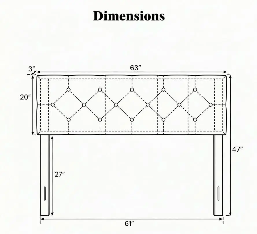 Queen/Full Size Upholstered Headboard Tufted Linen Fabric Bed Frame Mount Panel - Bedroom Furniture Accessory