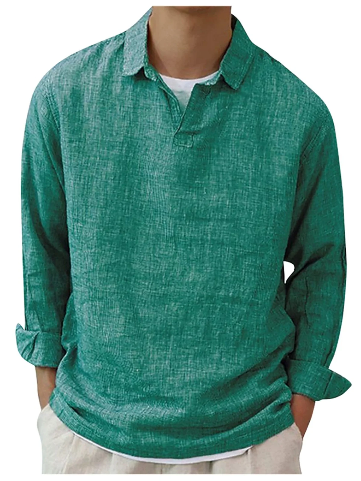 

Men's Pure Color Lapel Long Sve Casual irt Stand Fit Youth ular Sle Autumn Season Regular Thin Other Material