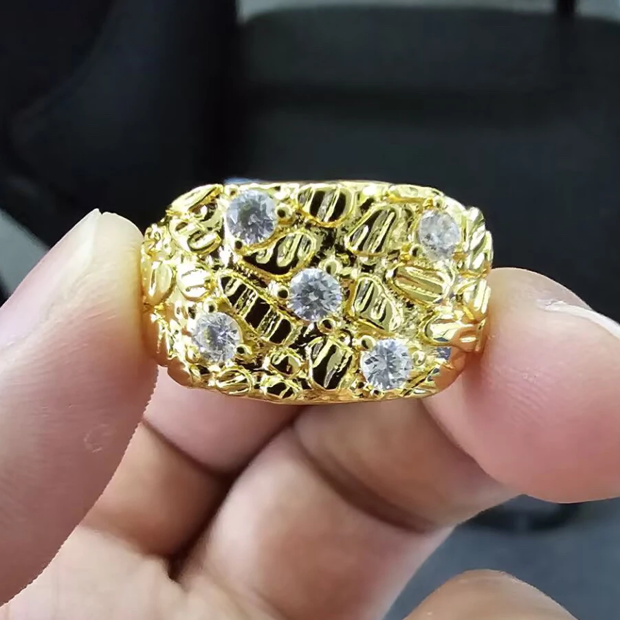

5 pcs Hip hop brass Irregular Texture Ring 18k Gold Plated Nugget Rings for Men Women