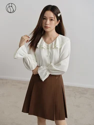 DUSHU Temperament Commuting Age-reducing Double-layer Doll Collar Thin Shirt for Women Autumn Winter Niche Inner Top Female