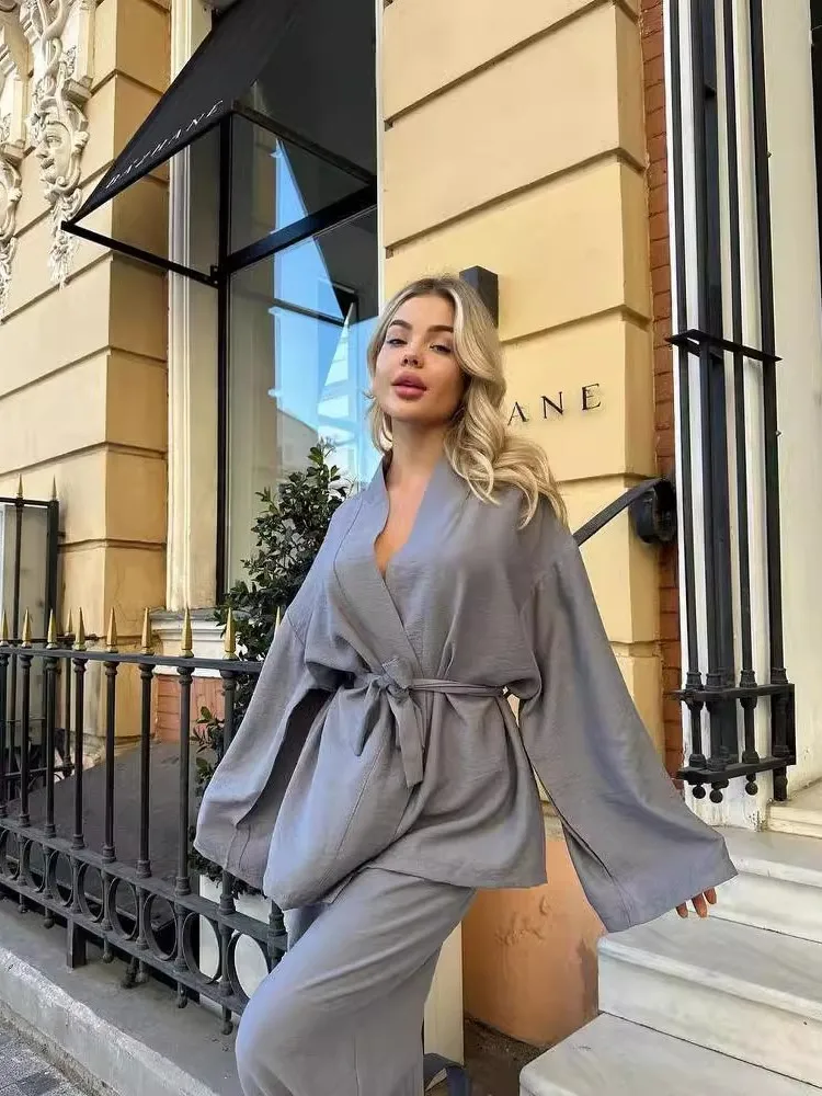 

Autumn Women Set Fashion Two Piece Set Long Sleeve Shirt And Loose Wide Legs Trousers Set 2025 New Commuting Temperament Set
