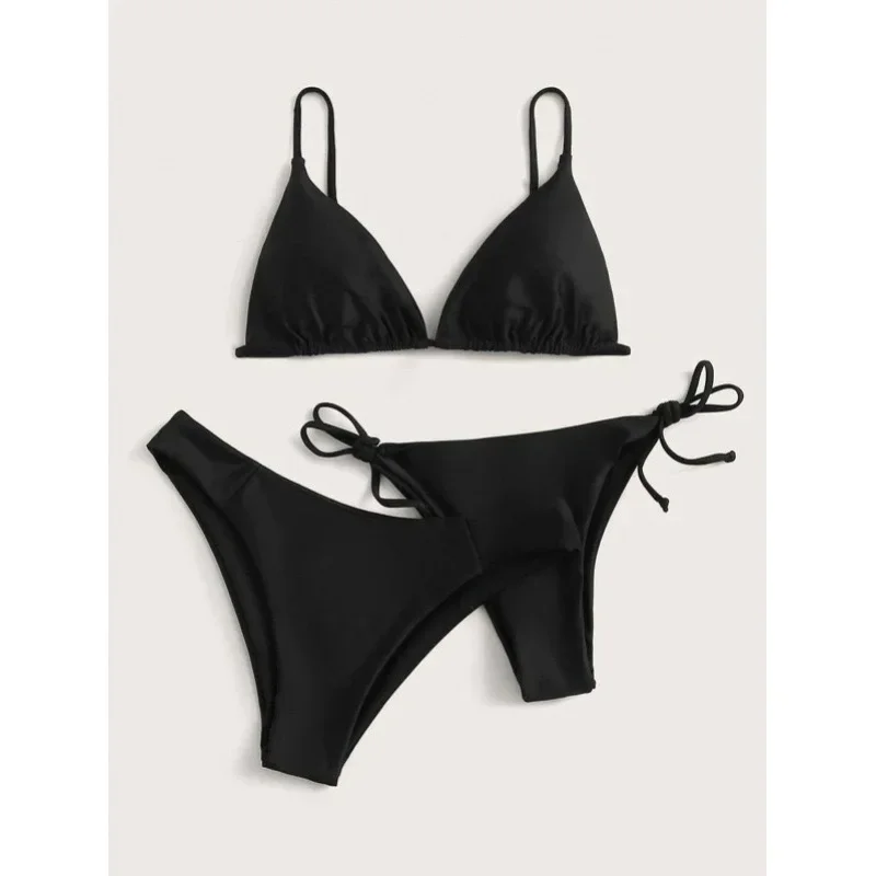 Conjuntos sexy de biquíni de cintura baixa e média para mulheres, duas calças, maiô push up, roupa de banho 3 peças, 2024, pacote 3