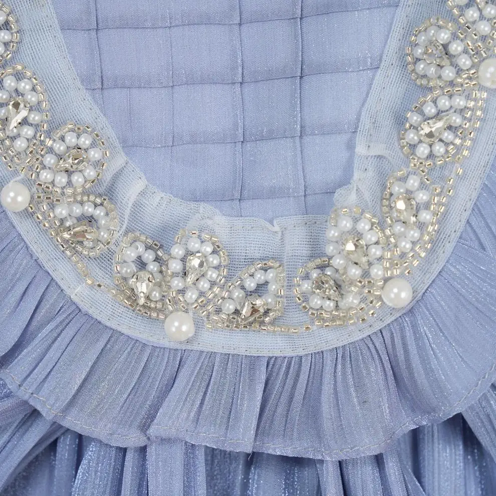 Nuova estate francese lusso diamanti brillanti catena nappe pieghettate abito da ballo donna qualità manica lunga festa da sera Vestido