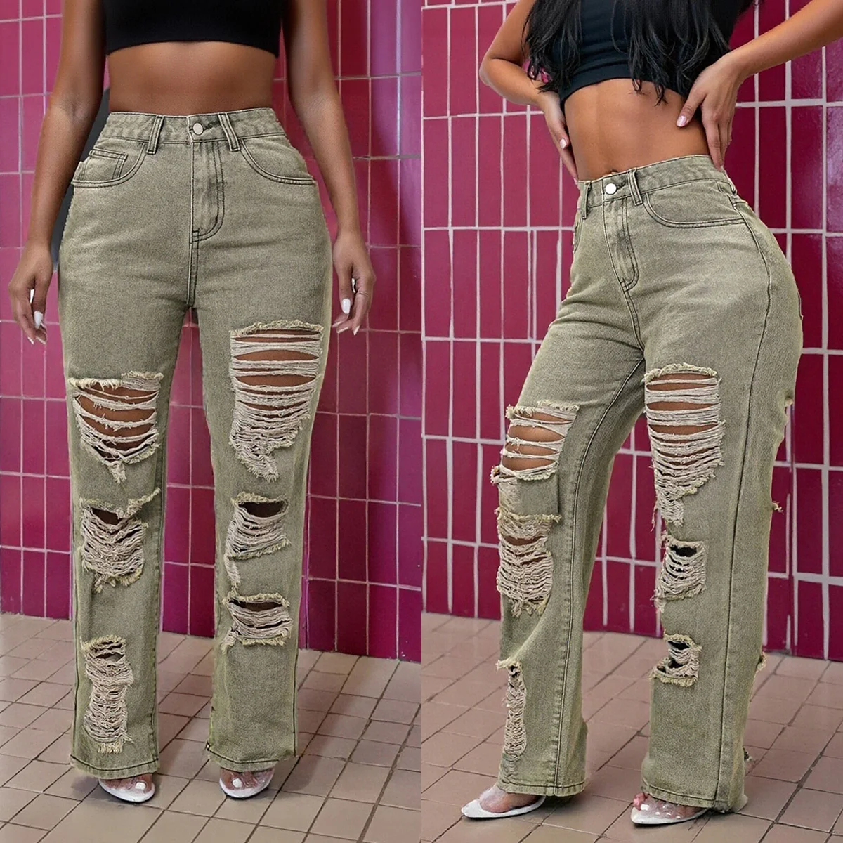 

Женские винтажные потертые рваные джинсы с высокой талией, стильные джинсовые брюки в уличном стиле