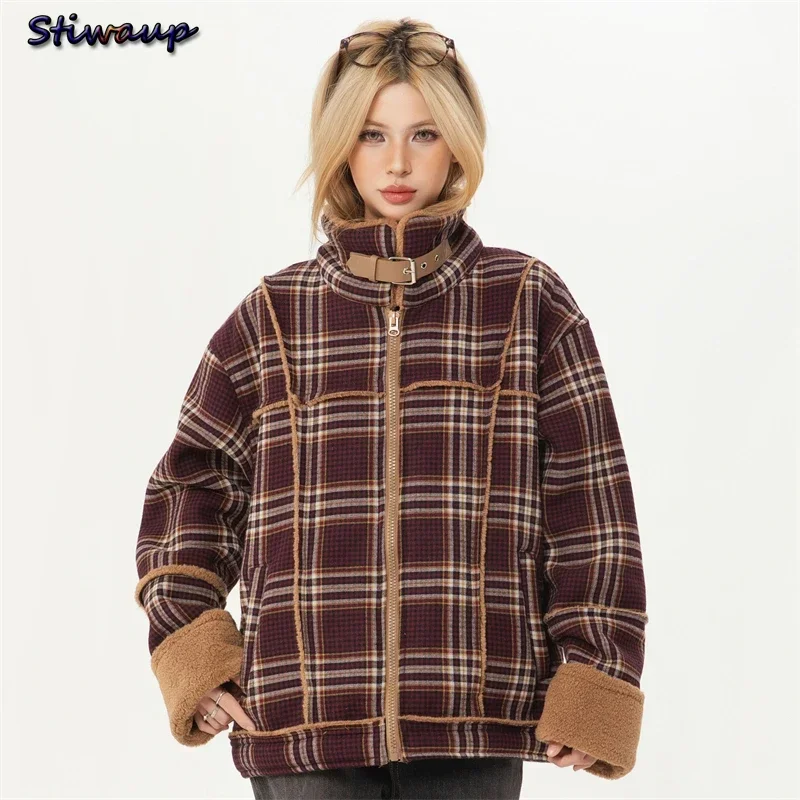 Damen Winter Wattierte Jacke Mäntel Frau 2024, koreanischer Stil, Damen-Winterkleidung, Vintage-Plaid, Damenmäntel, Winter-Oberbekleidung