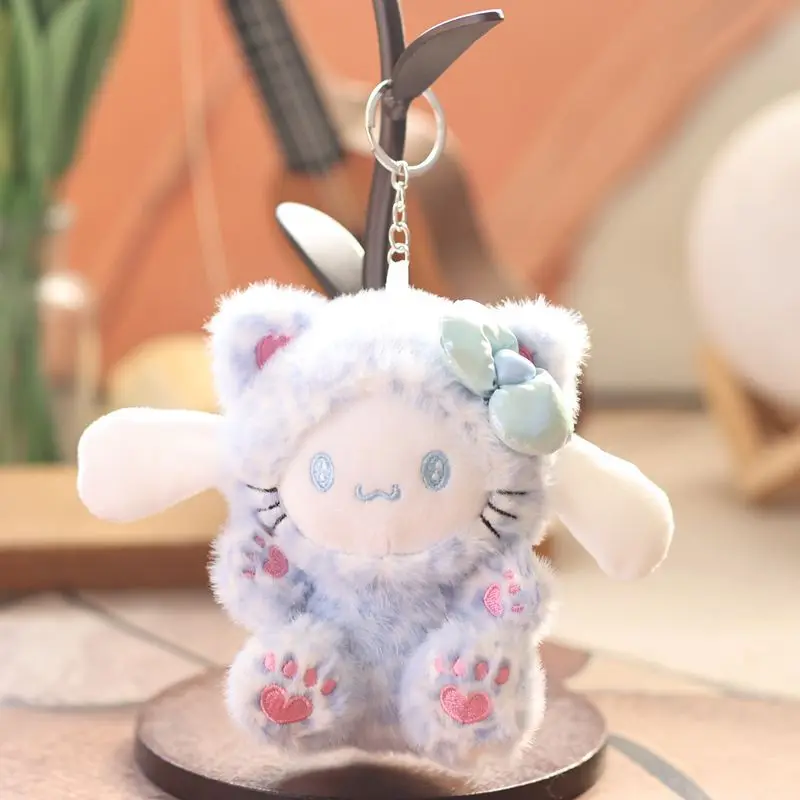 LLavero de peluche Kawaii de Hello Kitty, bonito bolso de muñeca, dije con lazo, estampado de leopardo, tirador de cremallera, regalo, juguetes de peluche para niñas, 1 Uds.