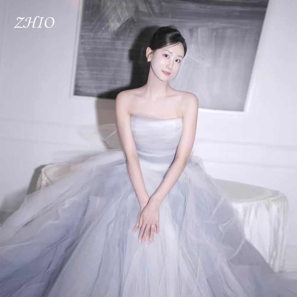 ZHIO Fairy Lavender Wedding Party Dress Strapless Floor Length Evening Dresses Korea Photo Shoot Bridal Gown Custom 웨딩드레스