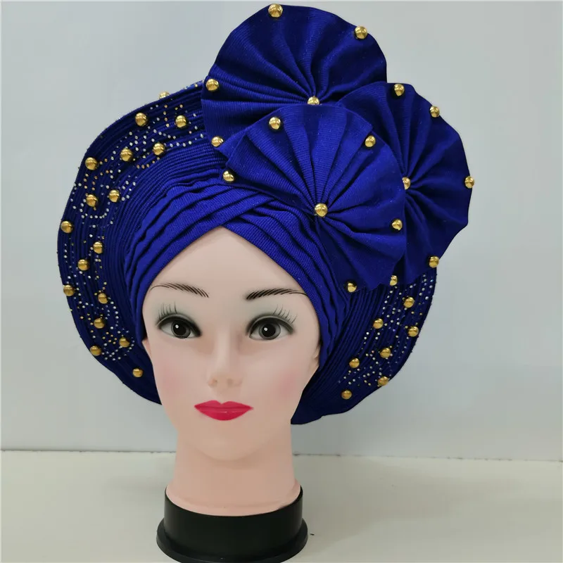 latest aso oke auto gele headtie Already Handmade African Cap Nigerian Wedding Gele Women Braid Turbans Ladies head Wraps 7L0981