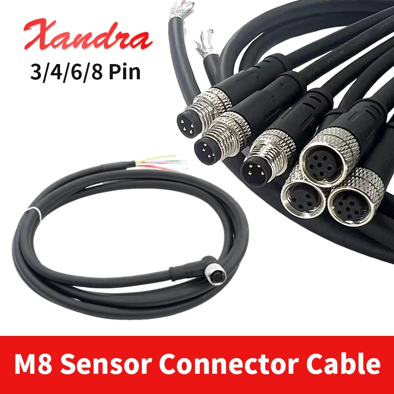 M8 3pin 4pin 6pin 8pin Aviation Plug Sensor 2 Meters Straight/elbow M8 Injection Molding Male Female Waterproof Connector Line