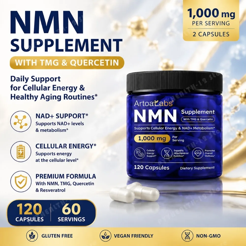 NMN Capsules 500mg Nicotinamide Mononucleotide NAD+ Cellular Energy TMG Quercetin Resveratrol Vegan Non GMO 120 Capsules