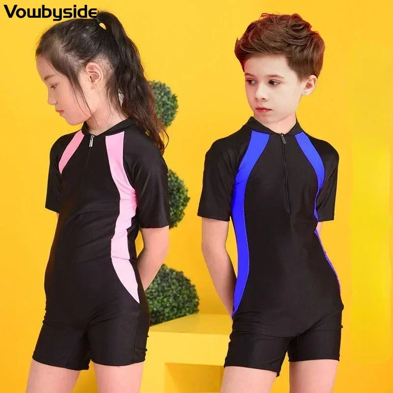 

3-16Y Children's Swimsuit Boys Girls One-piece Wetsuit Short Sleeved Children's Beach Wear Quick-drying Swimwear