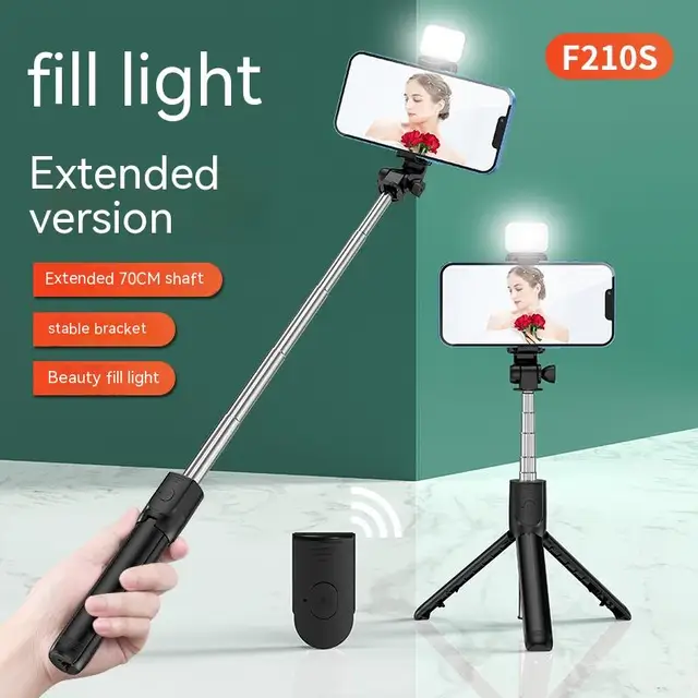 Tripé Portátil Tudo em Um para iPhone, Bastão de Selfie com Luz de Preenchimento, Suporte Extensível para Celular para Transmissão ao Vivo com Controle Remoto Bluetooth