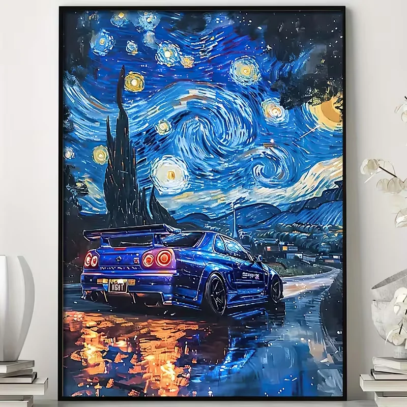 2D Flat, 2D Flat, 1pc Starry Night Inspired Canvas Poster Style Artwork, Frameless Canvas Painting, Suitable for Home, Bedroom,