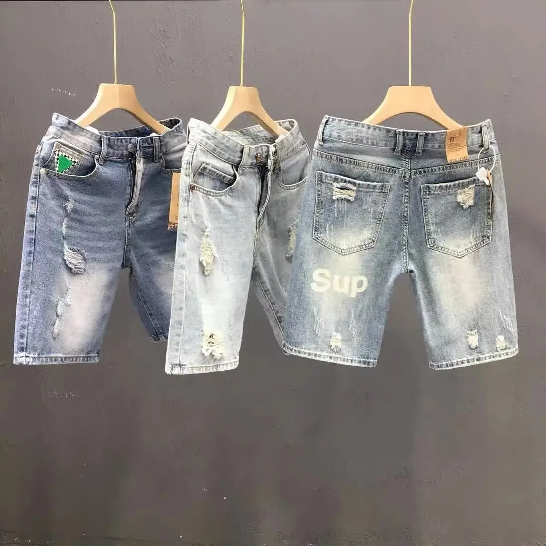 Fashion 2023 Summer Men\'s Blue Casual Solid Denim Jean Shorts with Ripped Holes Wash Designer Clothes Designer Men\'s Jeans