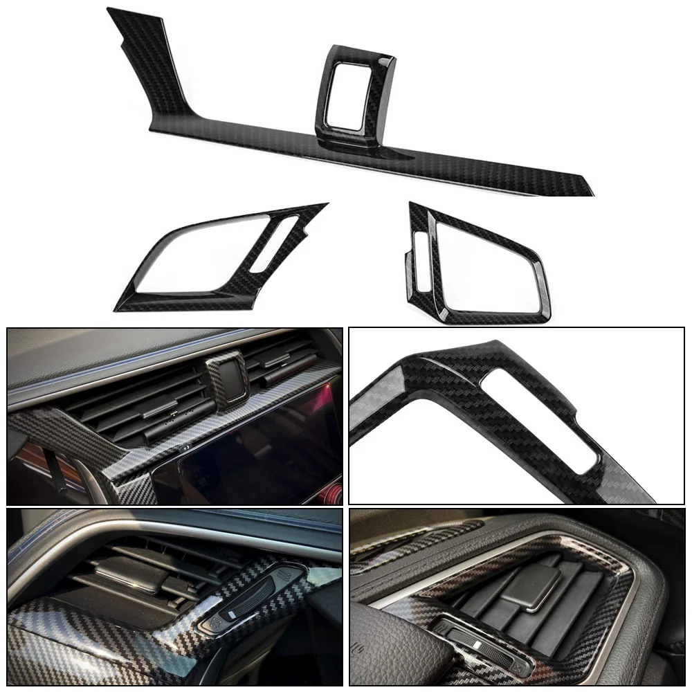 

For Honda 10th Gen Civic 2016 - 2020 Dashboard Air Vent Outlet Cover Trim Frame Panel Sticker Interior Auto Accessories 3PCS