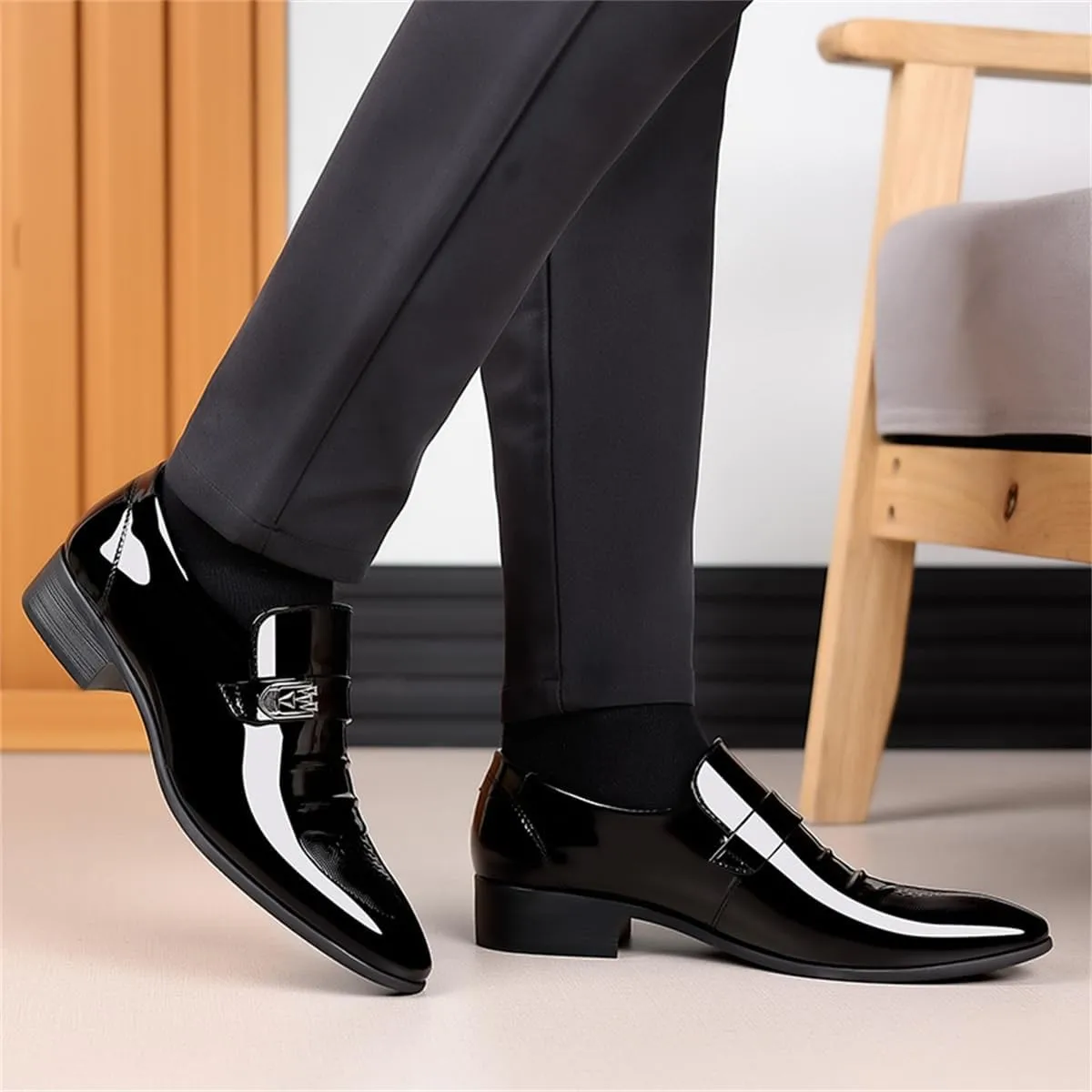 Mens Dress Shoes High Gloss Patent Slip On Loafers Formal Business Oxford Casual Driving Pointed Toe Boat Shoe For Men - Image 6